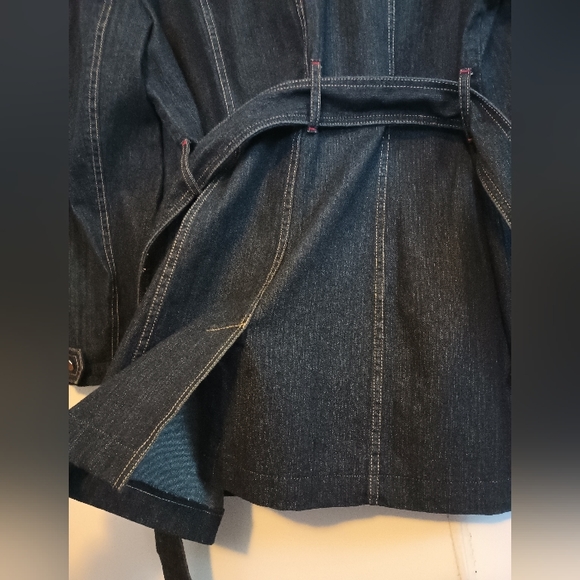 Nine & Co. Women's 20W Indigo Dark Denim Long Belted Trench Coat Jacket Perfect - Picture 4 of 7